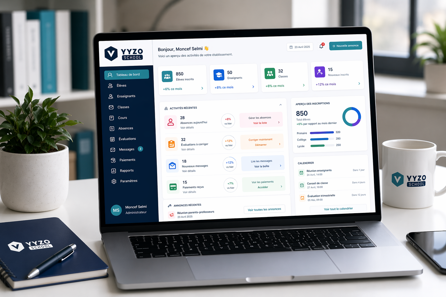 VYZYOSCHOOL dashboard et application mobile